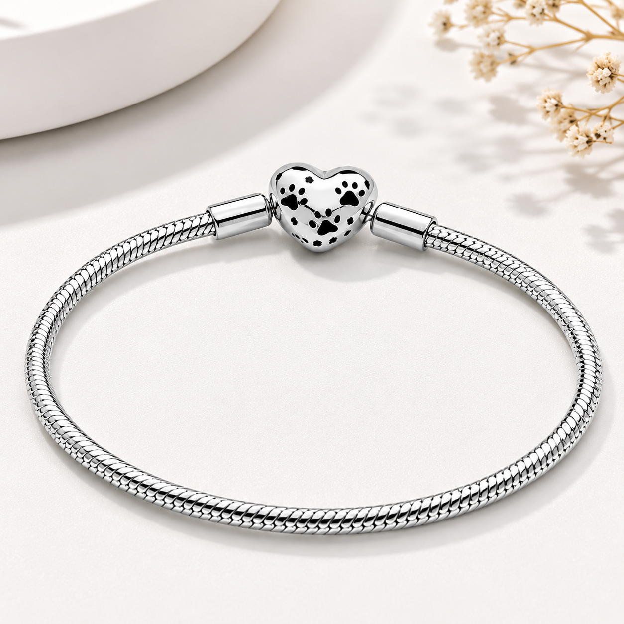 Pulsera de Plata de Ley 925 con Corazón con Huellas