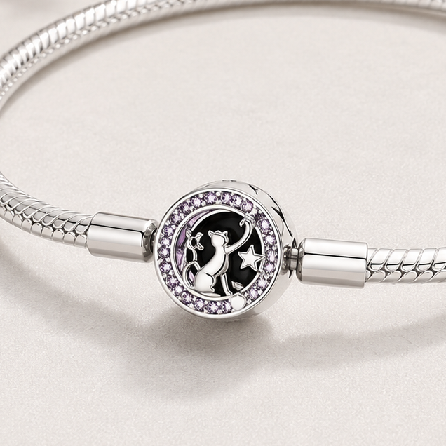 Pulsera de plata de ley Gato, Luna y Estrella
