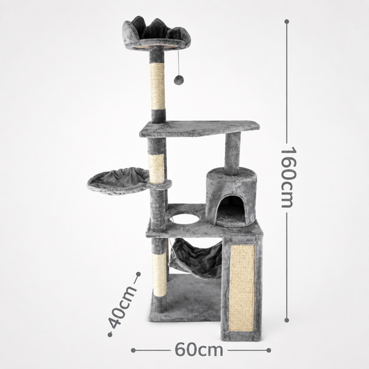 Árbol Rascador para Gatos 160 cm con Plataformas y Zonas de Descanso