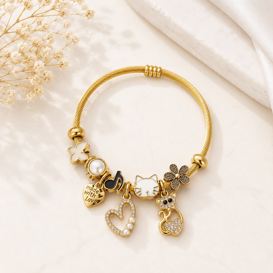 Pulsera Rígida  “Amor Gatuno” - Blanco 🐱❤️✨
