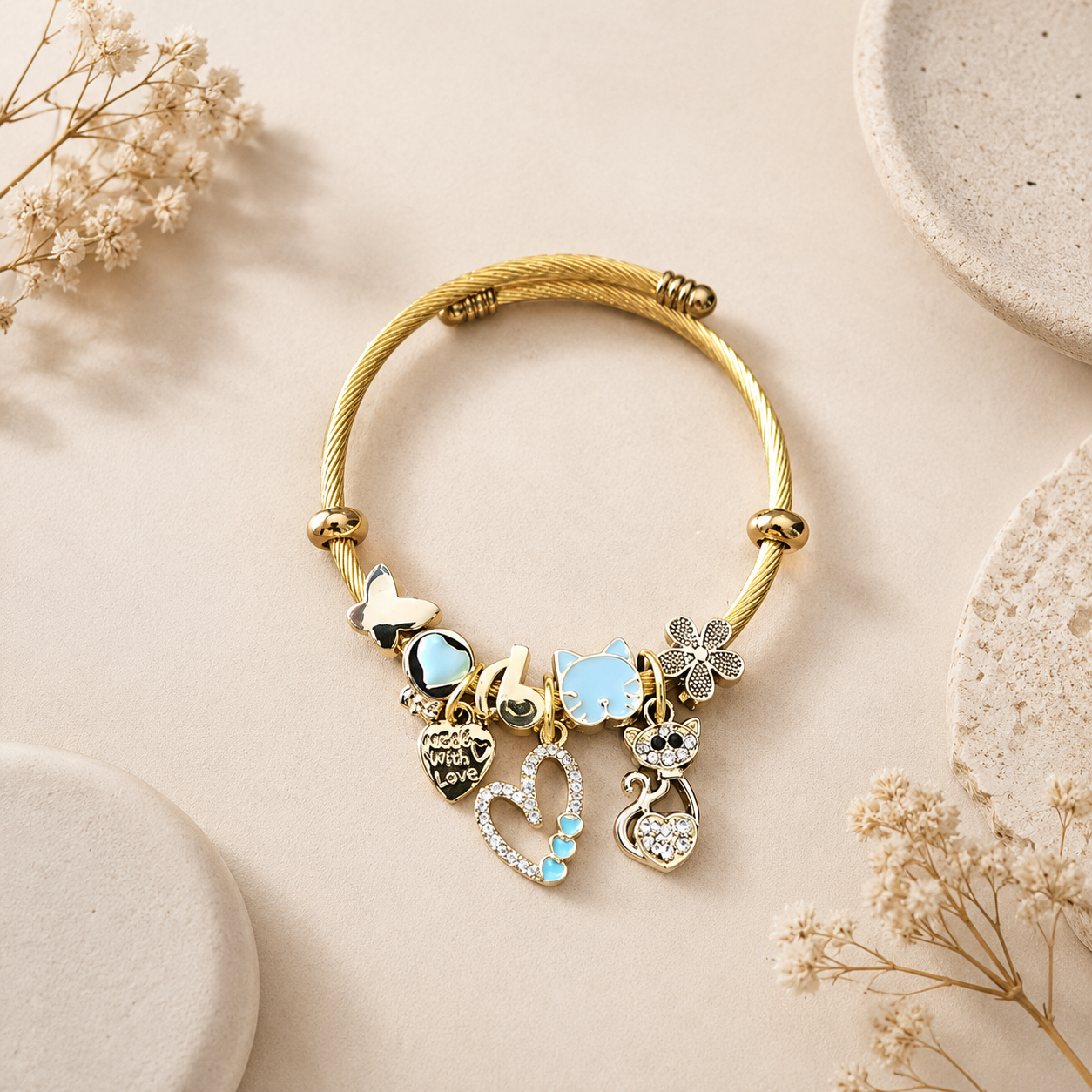 Pulsera Rígida  “Amor Gatuno” - Azul 🐱❤️✨