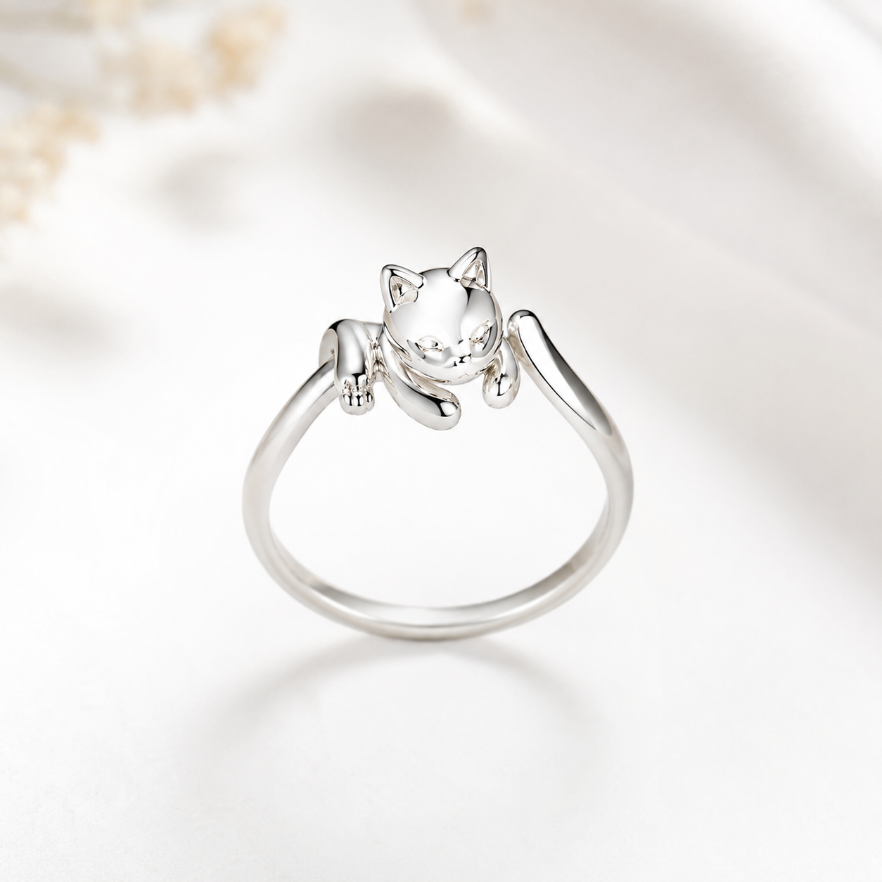 Anillo Plata de Ley Ajustable Gatito Plata