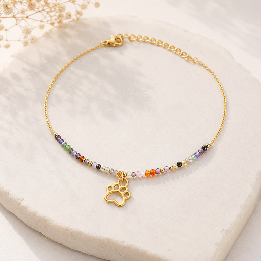 Pulsera Acero Inoxidable Huella Dorada con Cristales Multicolor