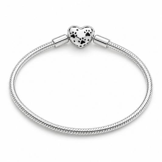 Pulsera de Plata de Ley 925 con Corazón con Huellas