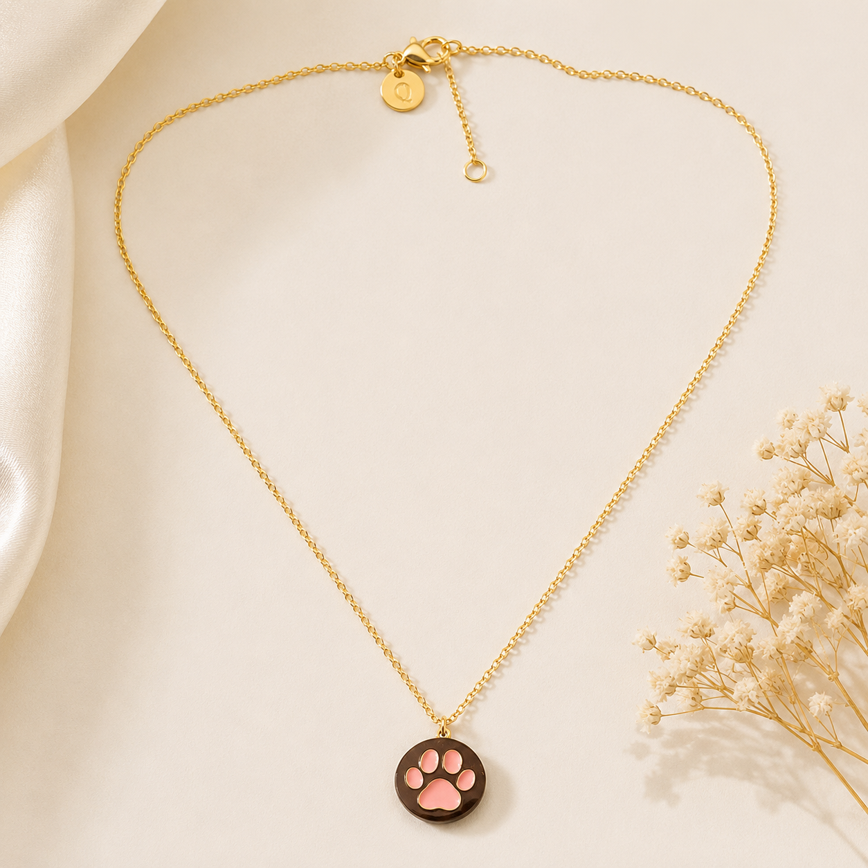 Collar de Acero Inoxidable Huella Gatuna Color Salmón Dorado