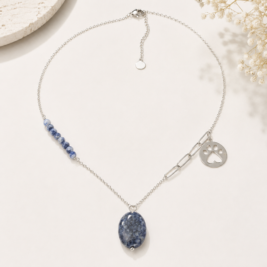 Collar de Acero Inoxidable “Huella Azul” con Piedra Natural
