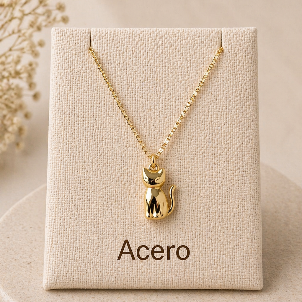 Collar Acero Inoxidable Silueta Gato Dorado