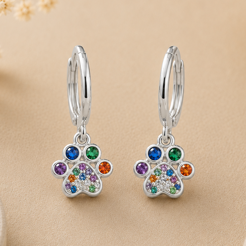 Pendientes Huella Multicolor Plateados
