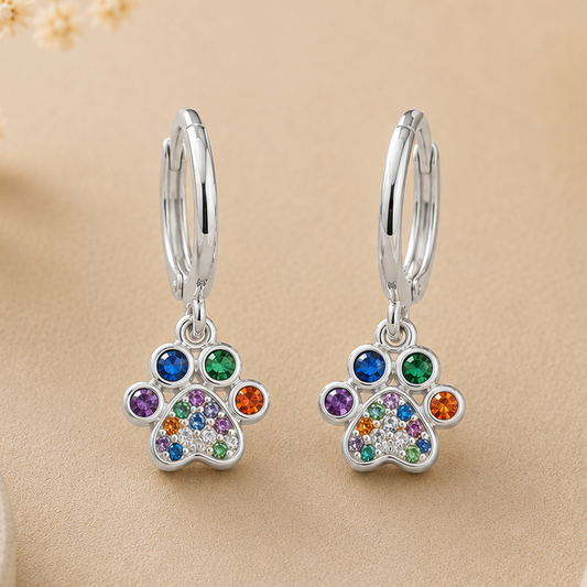 Pendientes Huella Multicolor Plateados