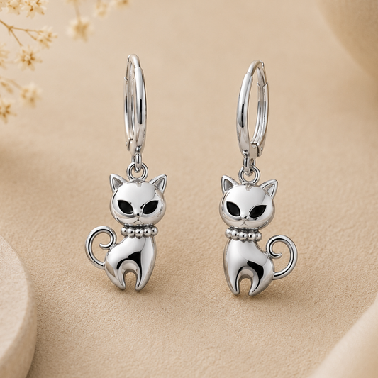 Pendientes Gatito Plateado