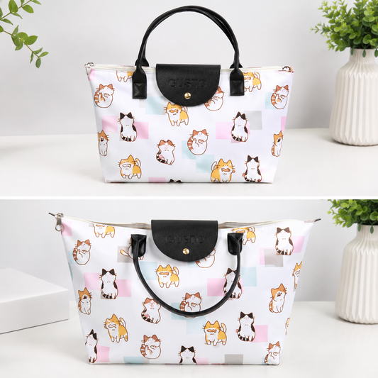 Bolsa Tote Blanco con Gatos – Plegable