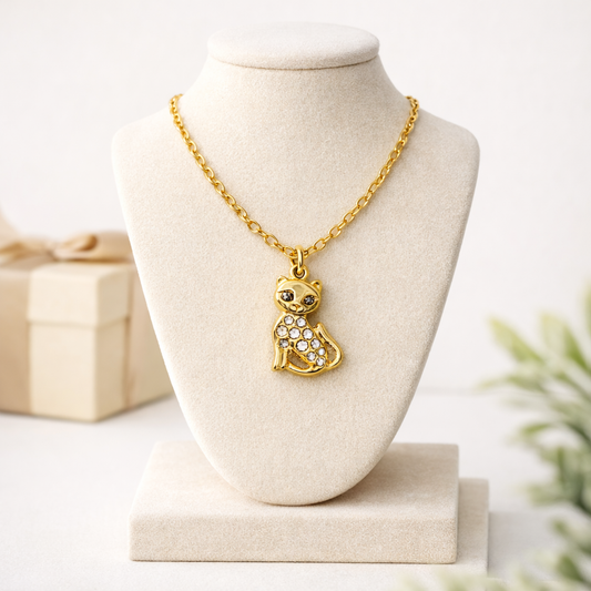 Collar Gato Brillante Acero Inoxidable Dorado