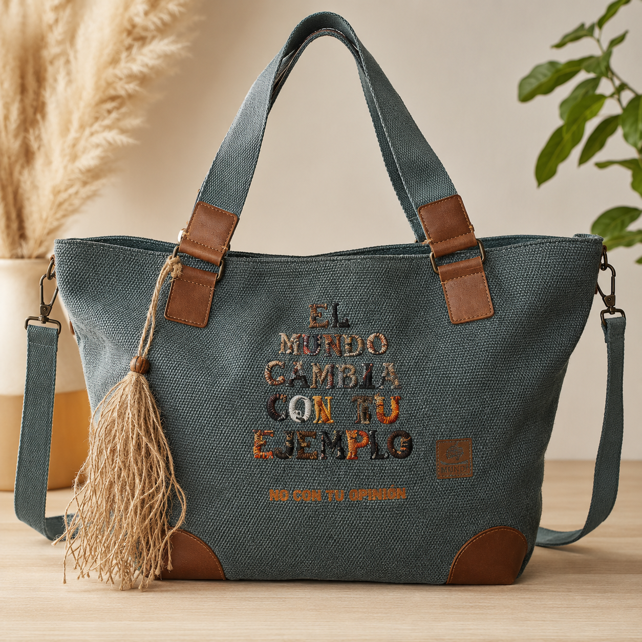 Bolso Shopper Azul "El mundo cambia con tu ejemplo"
