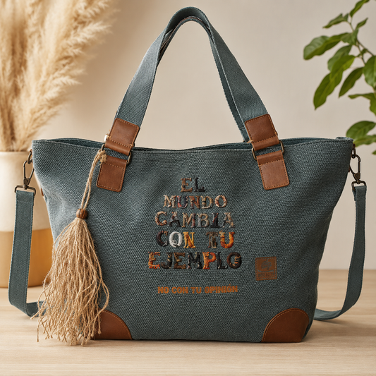 Bolso Shopper Azul "El mundo cambia con tu ejemplo"
