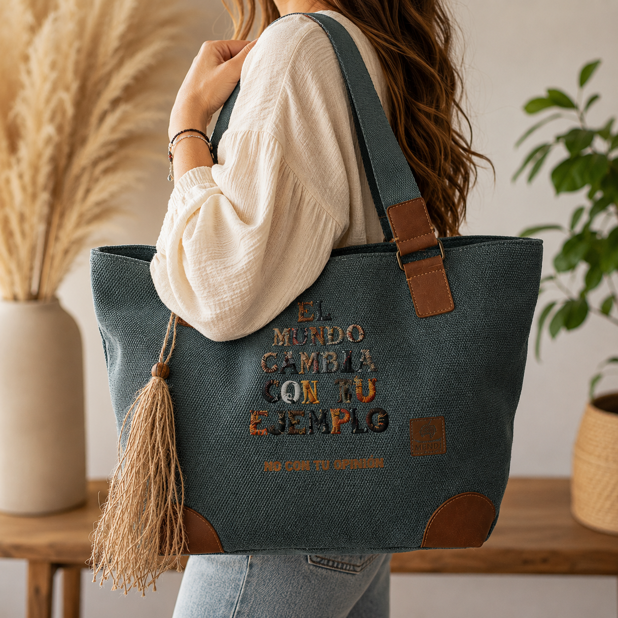 Bolso Shopper Azul "El mundo cambia con tu ejemplo"