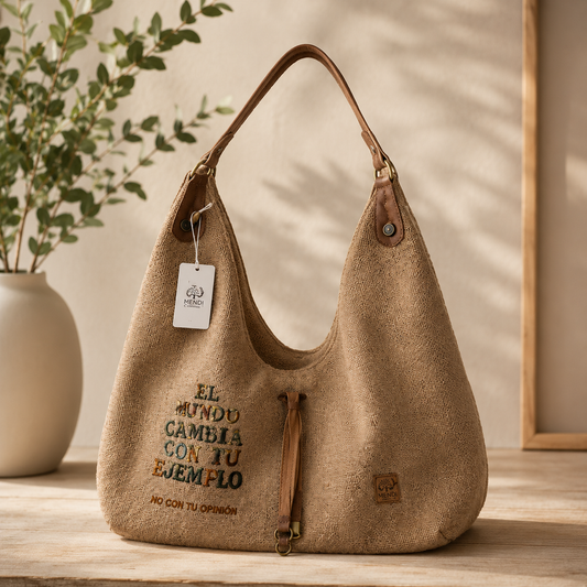 Bolso Hobo Beige "El mundo cambia con tu ejemplo"