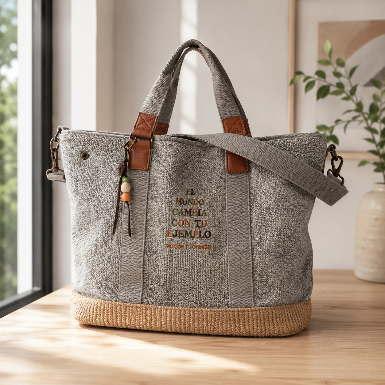 Bolso Shopper Gris "El mundo cambia con tu ejemplo"