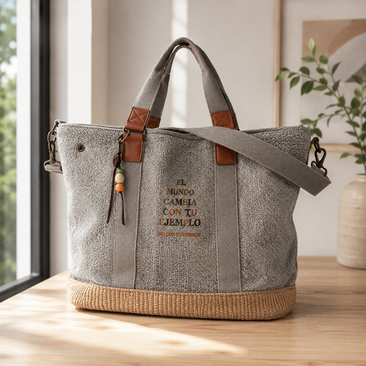 Bolso Shopper Gris "El mundo cambia con tu ejemplo"