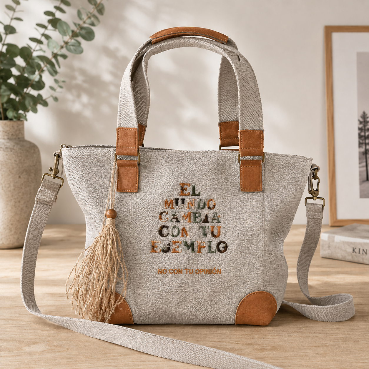 Bolso Shopper Gris "El mundo cambia con tu ejemplo"