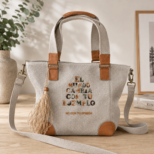 Bolso Shopper Gris "El mundo cambia con tu ejemplo"