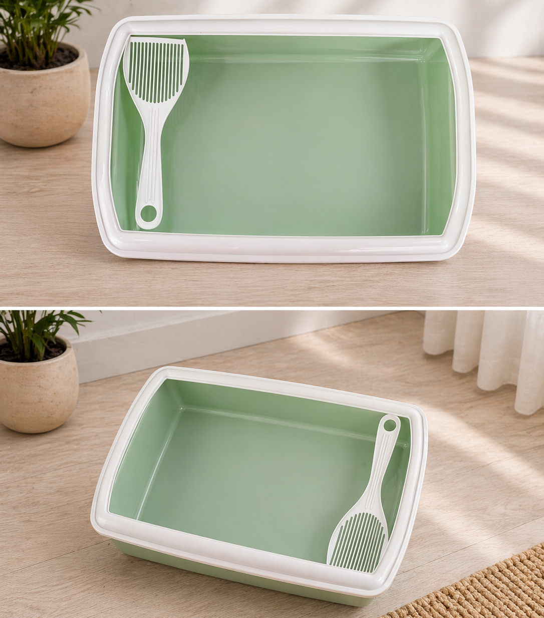 Arenero para gatos Basic con pala. Color verde