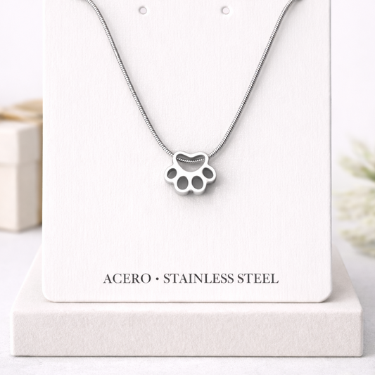 Collar Huella Corazón Dorado Acero Inoxidable color plata