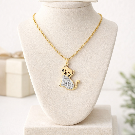 Collar gato dorado con circonitas – Acero inoxidable- color dorado