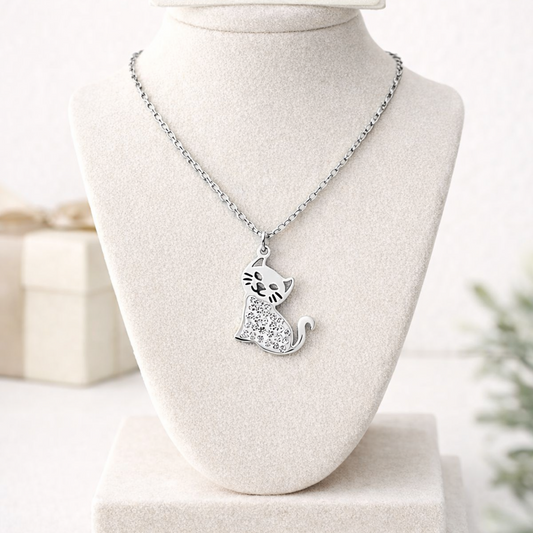 Collar gato dorado con circonitas – Acero inoxidable- color plata