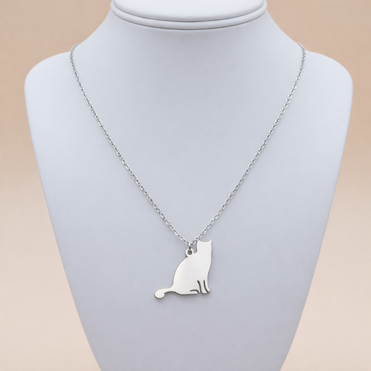 Collar Silueta Gato Elegante Dorado Acero Inoxidable- color plata
