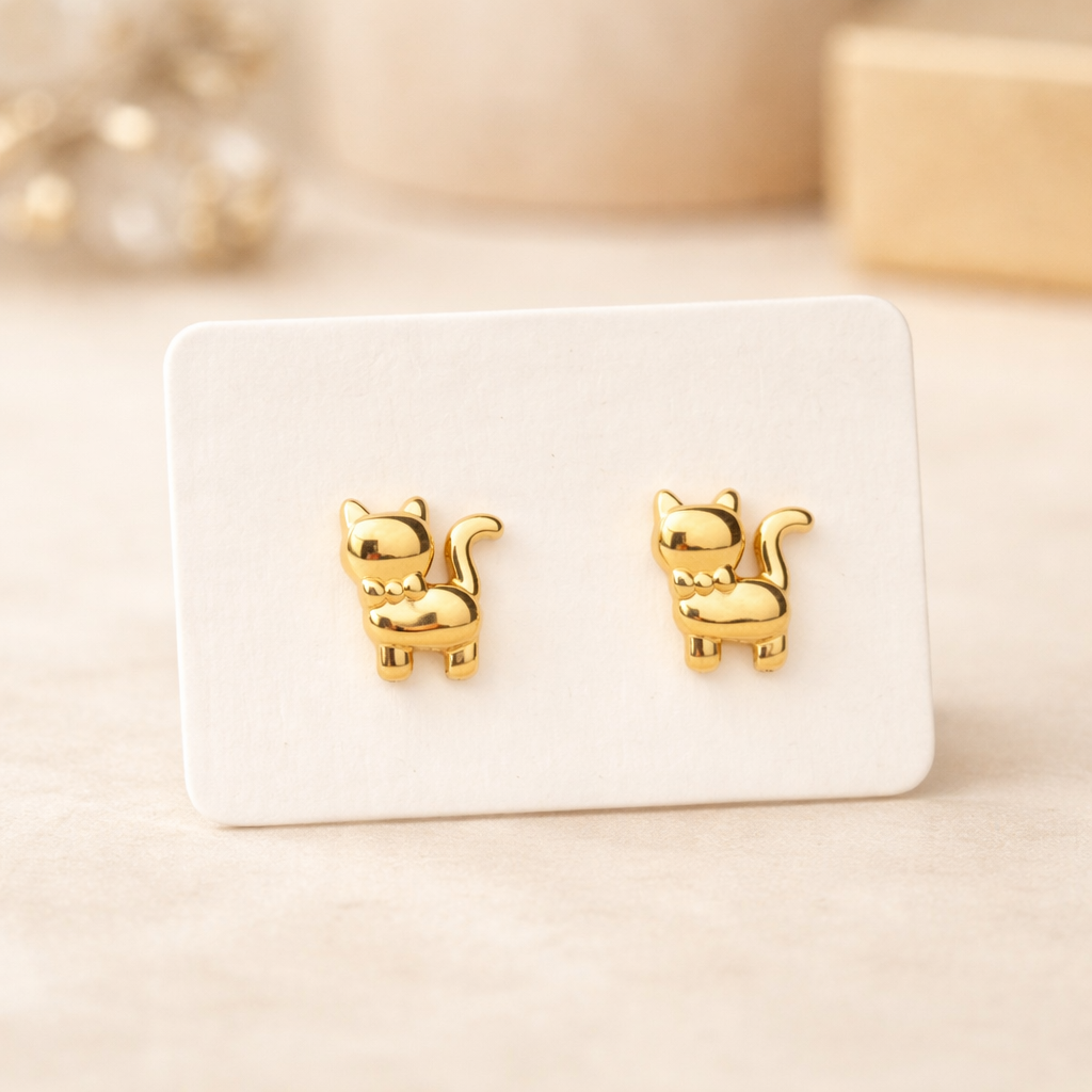 Pendientes Gatito Dorado Acero Inoxidable color dorado