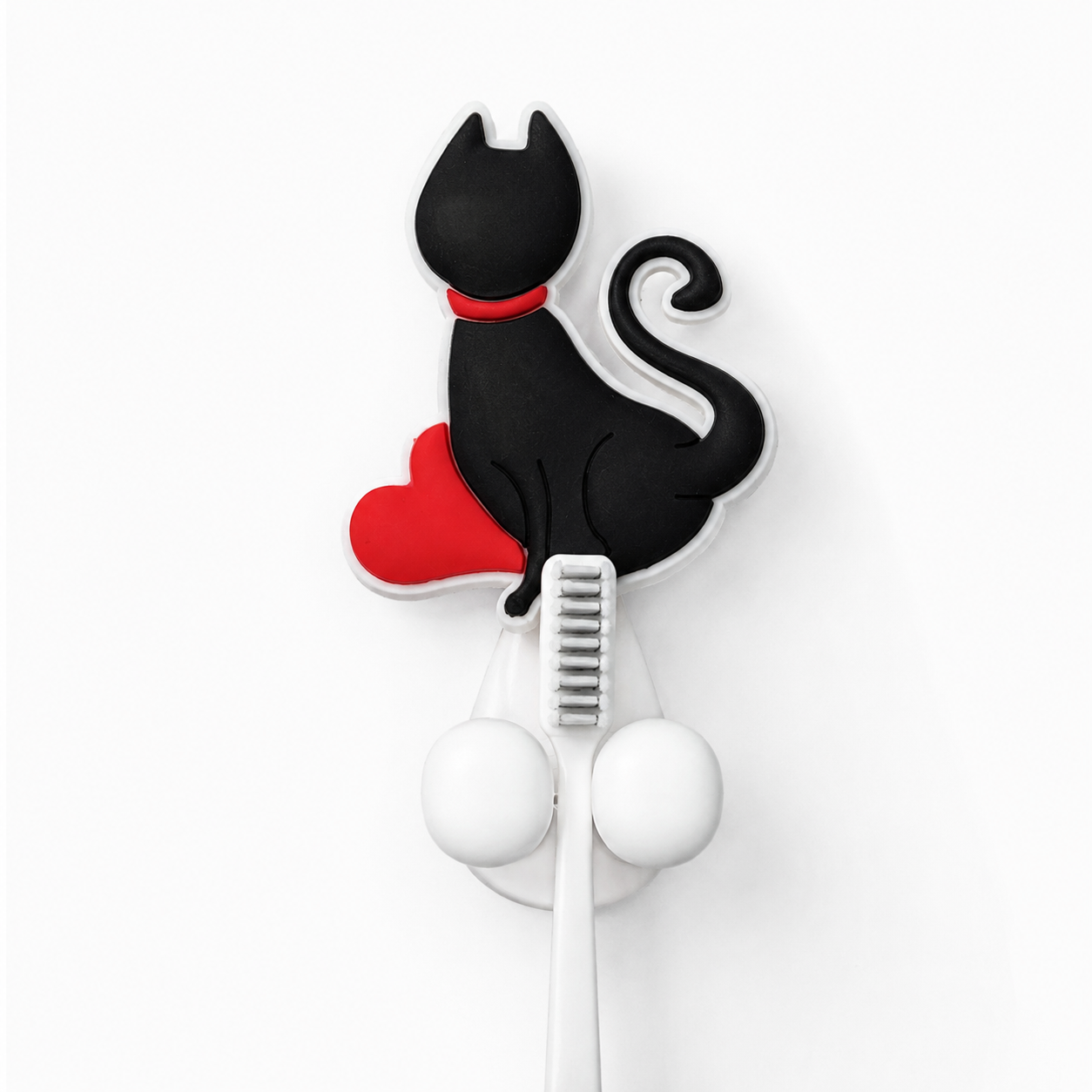 Soporte Gatuno para Cepillos – Gatito Negro con Corazón