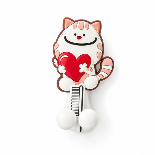 Soporte Gatuno para Cepillos – Gatito con Corazón