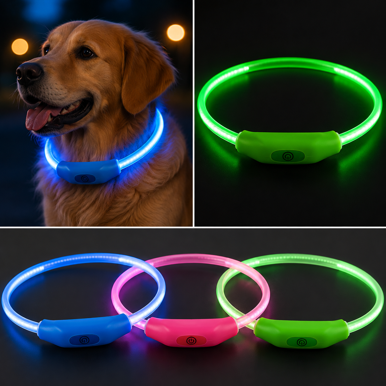 Collar LED Luminoso para Perros – Recargable 40 cm