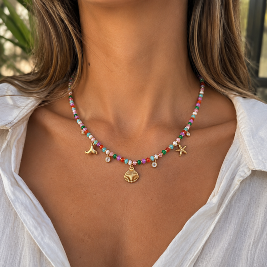 Collar de Acero Inoxidable “Mar de Colores” 🌊🐚✨