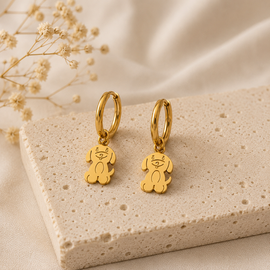 Pendientes Aro Acero Inoxidable Perro Dorados