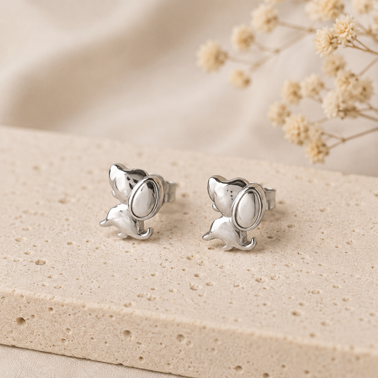 Pendientes De Acero Inoxidable Con Perrito Plateado