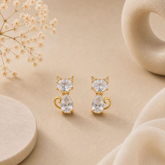 Pendientes Gatito Brillante Dorados