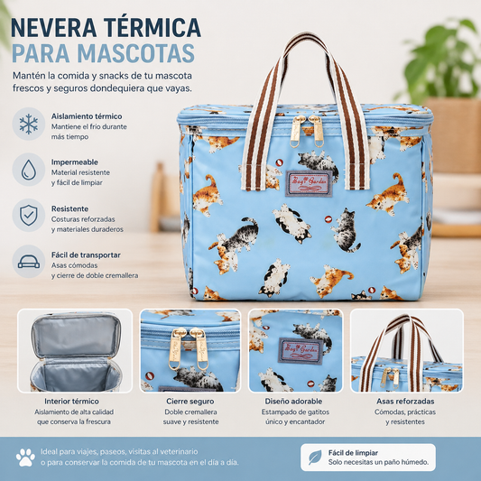 Nevera Térmica. Estampado Gatitos Azul