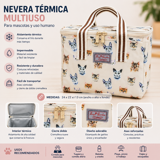 Nevera Térmica. Estampado Gatitos Beige