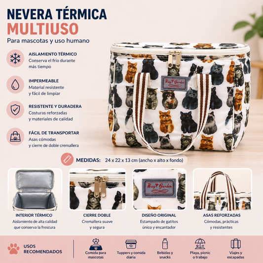 Nevera Térmica. Estampado Gatitos Blanco