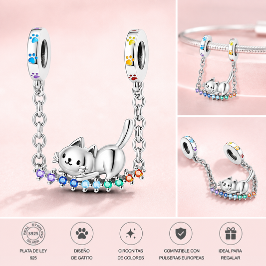 Charm de Plata de Ley 925 con Cadena de Gatito