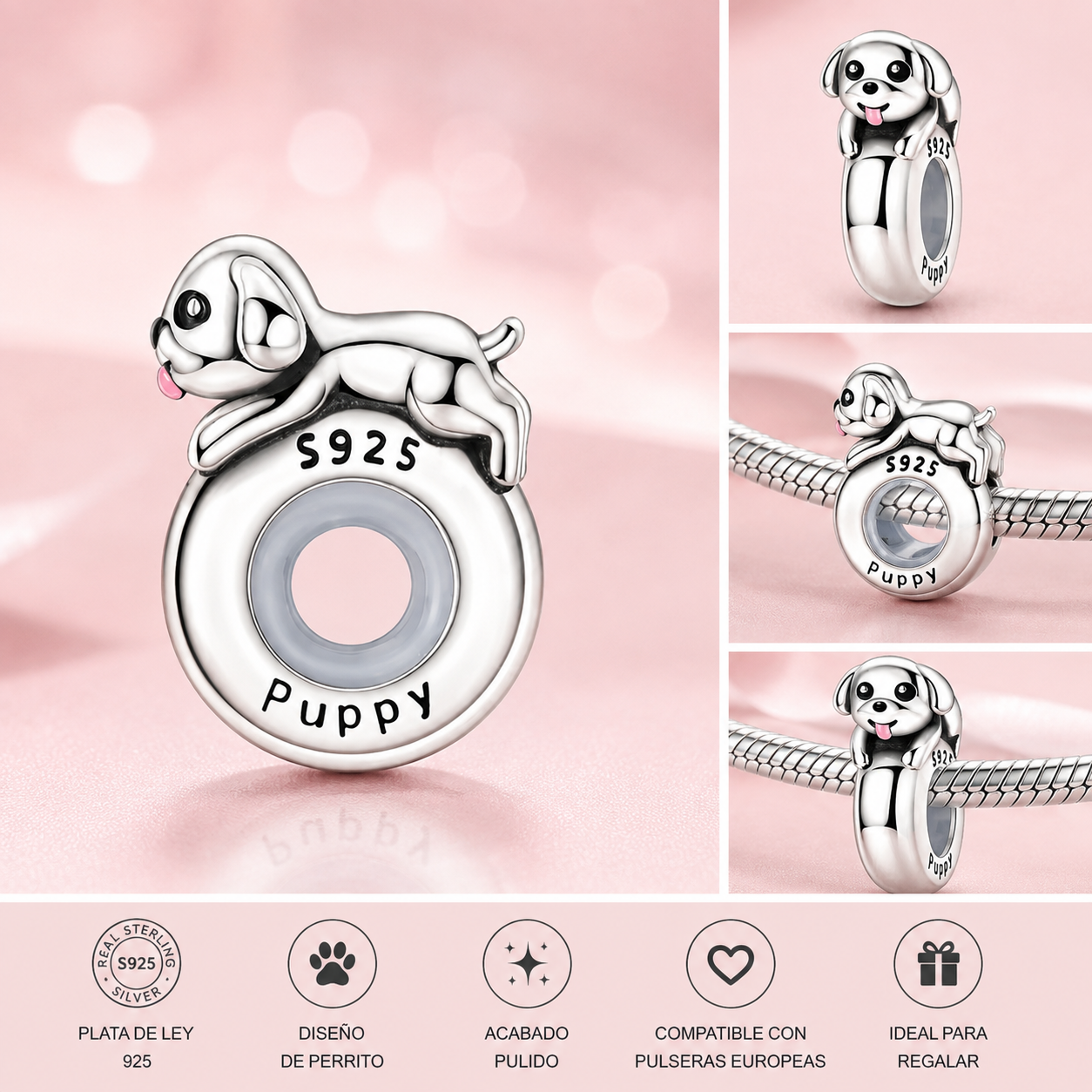 Charm de Plata de Ley 925 Perrito Puppy