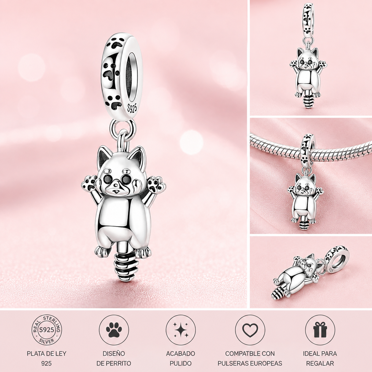 Charm de Plata de Ley 925 Gato Colgante