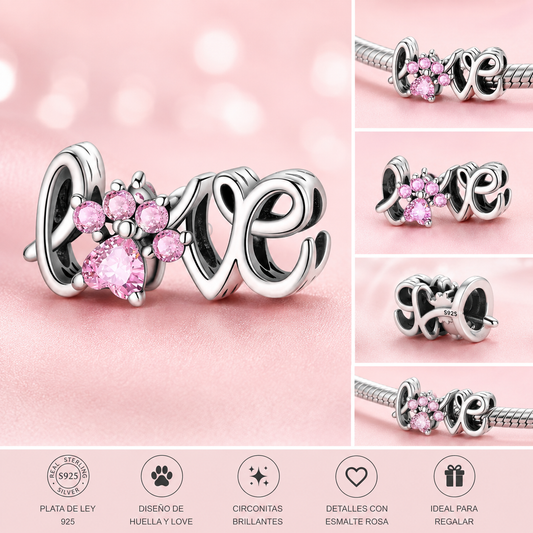 Charm de Plata de Ley 925 LOVE con Huella Rosa