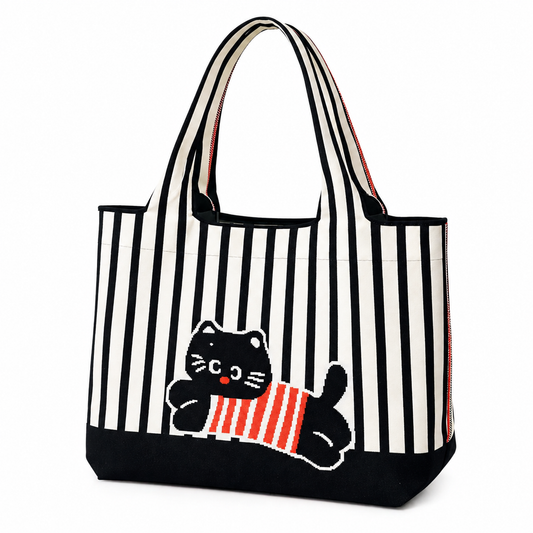 Bolso Tote Gato Rayas Blanco y Negro