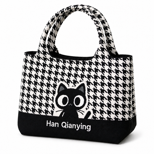 Bolso Tote Gato Pata de Gallo Blanco y Negro