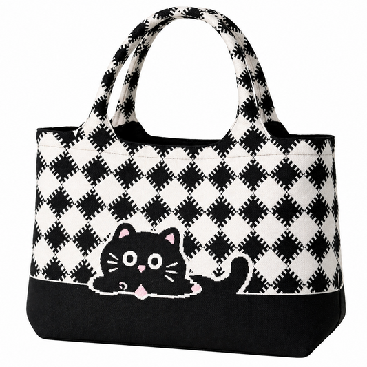 Bolso Tote Gato Cuadros Blanco y Negro