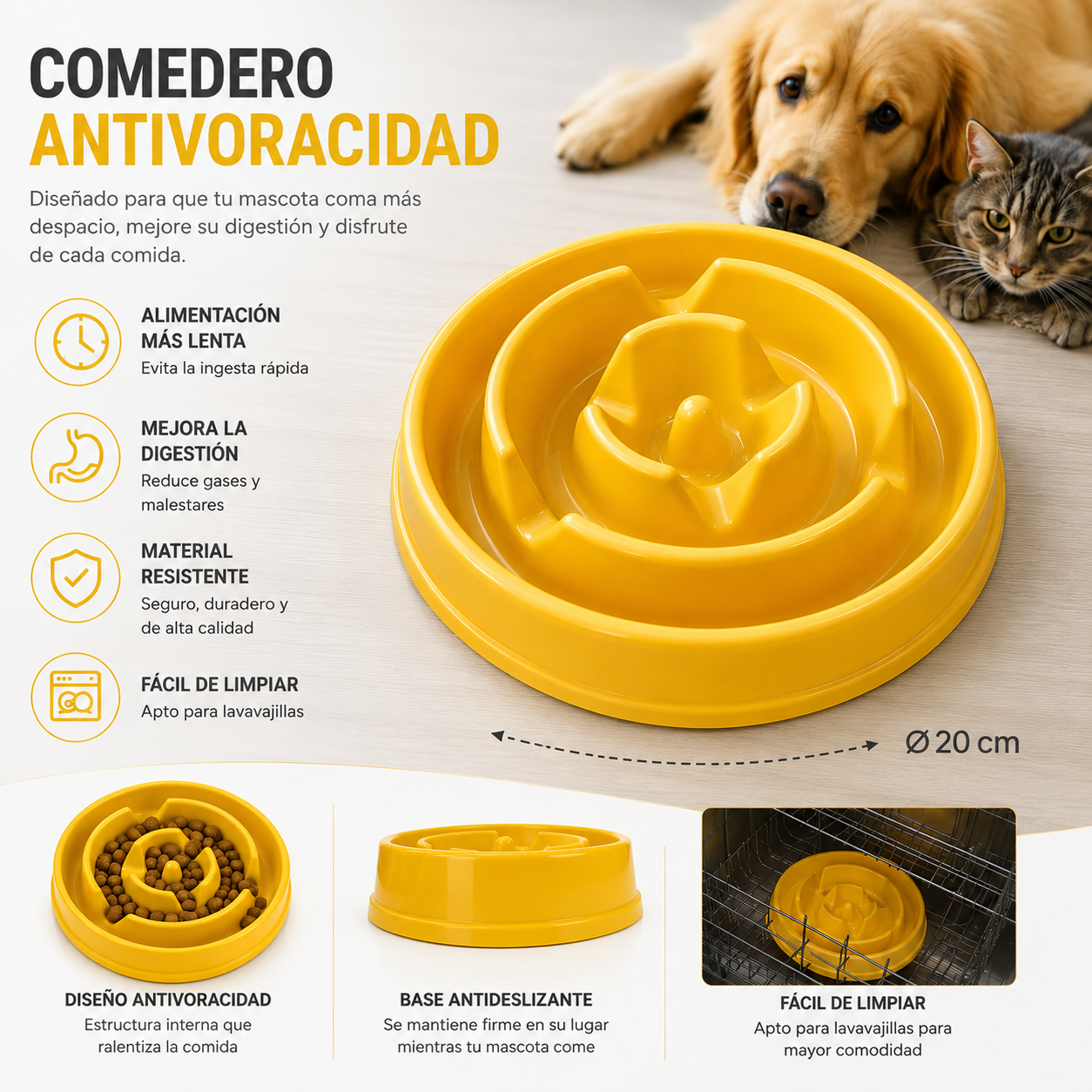 Comedero Antivoracidad para Perros y Gatos Ø 20 cm