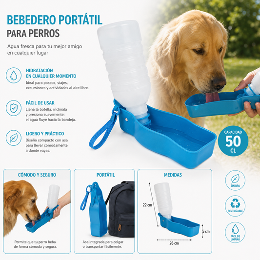 Bebedero Portátil para Perros 500 ml- Azul
