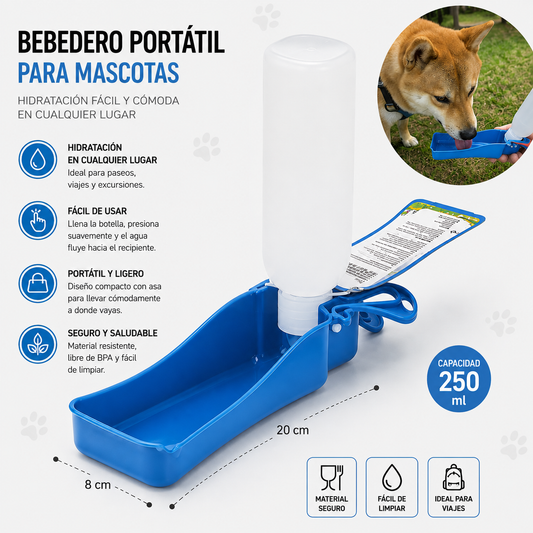 Bebedero Portátil para Perros 250 ml- Azul
